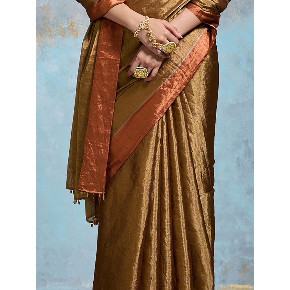 Dressfolk Handloom Orange Tissue Saree with Unstitched Blouse