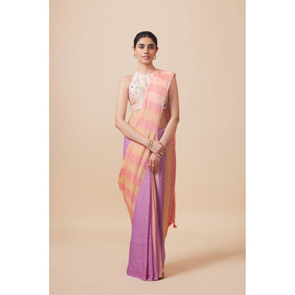 Dressfolk Handwoven Pure Cotton Multi-Color Saree With Unstitched Blouse