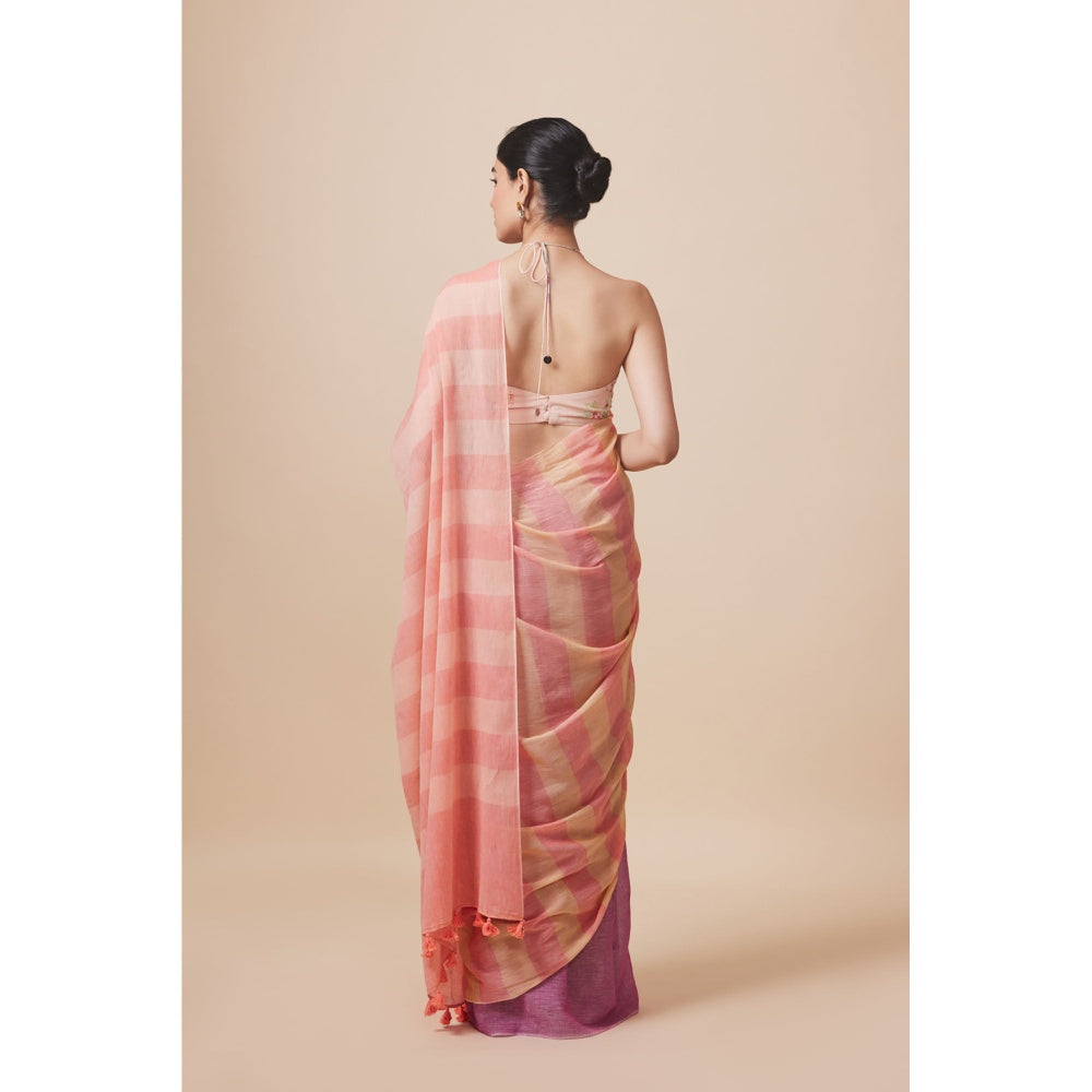 Dressfolk Handwoven Pure Cotton Multi-Color Saree With Unstitched Blouse