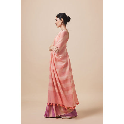 Dressfolk Handwoven Pure Cotton Multi-Color Saree With Unstitched Blouse