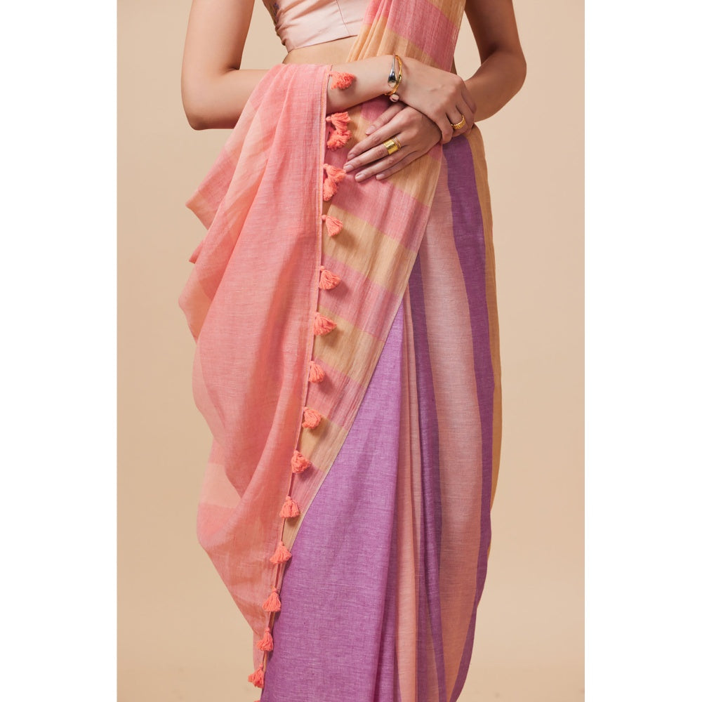 Dressfolk Handwoven Pure Cotton Multi-Color Saree With Unstitched Blouse
