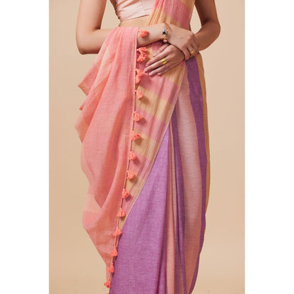 Dressfolk Handwoven Pure Cotton Multi-Color Saree With Unstitched Blouse
