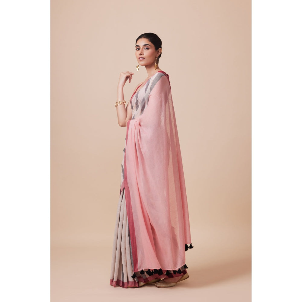 Dressfolk Handwoven Pure Cotton Multi-Color Saree With Unstitched Blouse