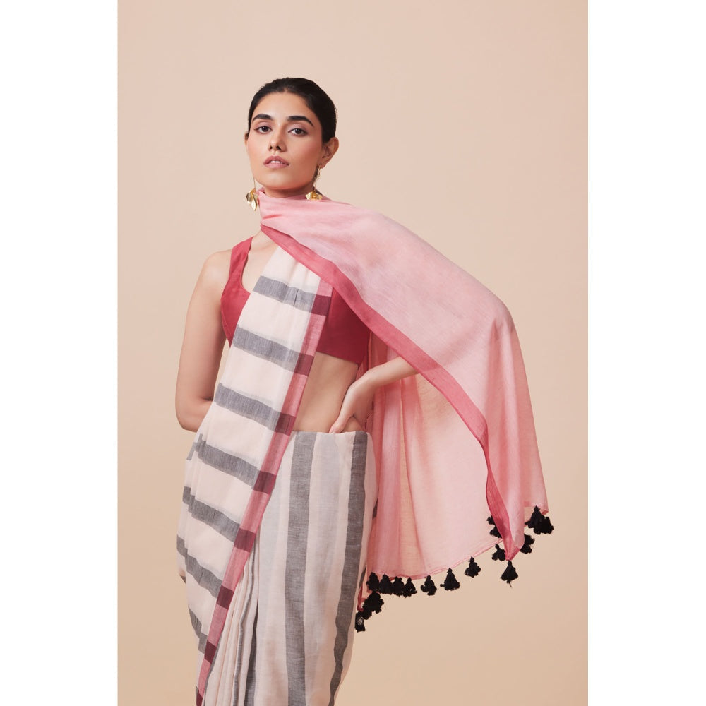 Dressfolk Handwoven Pure Cotton Multi-Color Saree With Unstitched Blouse
