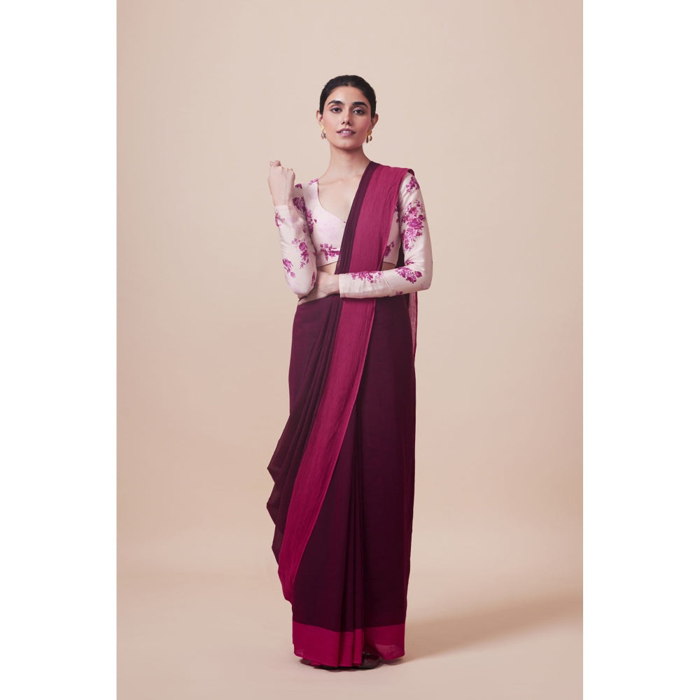 Dressfolk Handwoven Pure Cotton Purples Aree With Unstitched Blouse