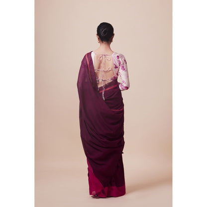 Dressfolk Handwoven Pure Cotton Purples Aree With Unstitched Blouse