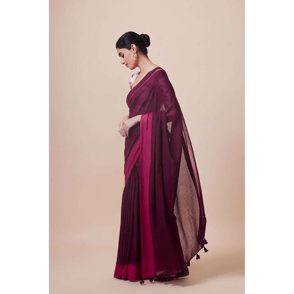 Dressfolk Handwoven Pure Cotton Purples Aree With Unstitched Blouse