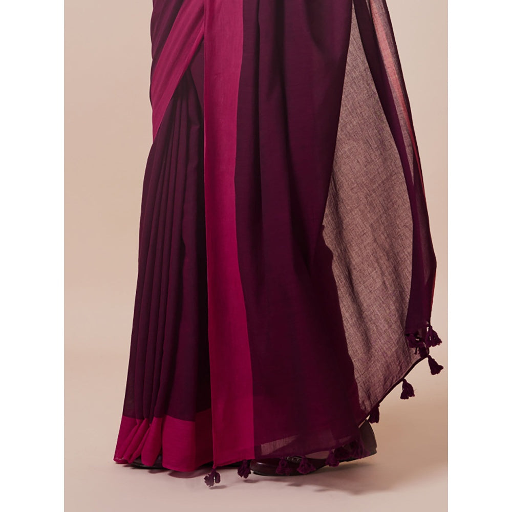 Dressfolk Handwoven Pure Cotton Purples Aree With Unstitched Blouse