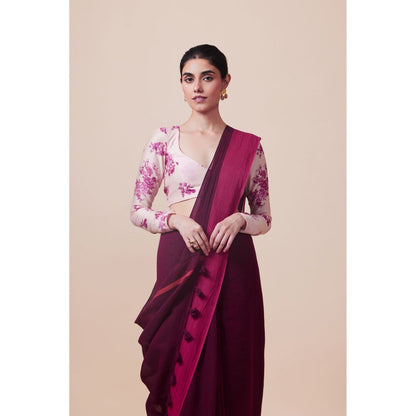 Dressfolk Handwoven Pure Cotton Purples Aree With Unstitched Blouse