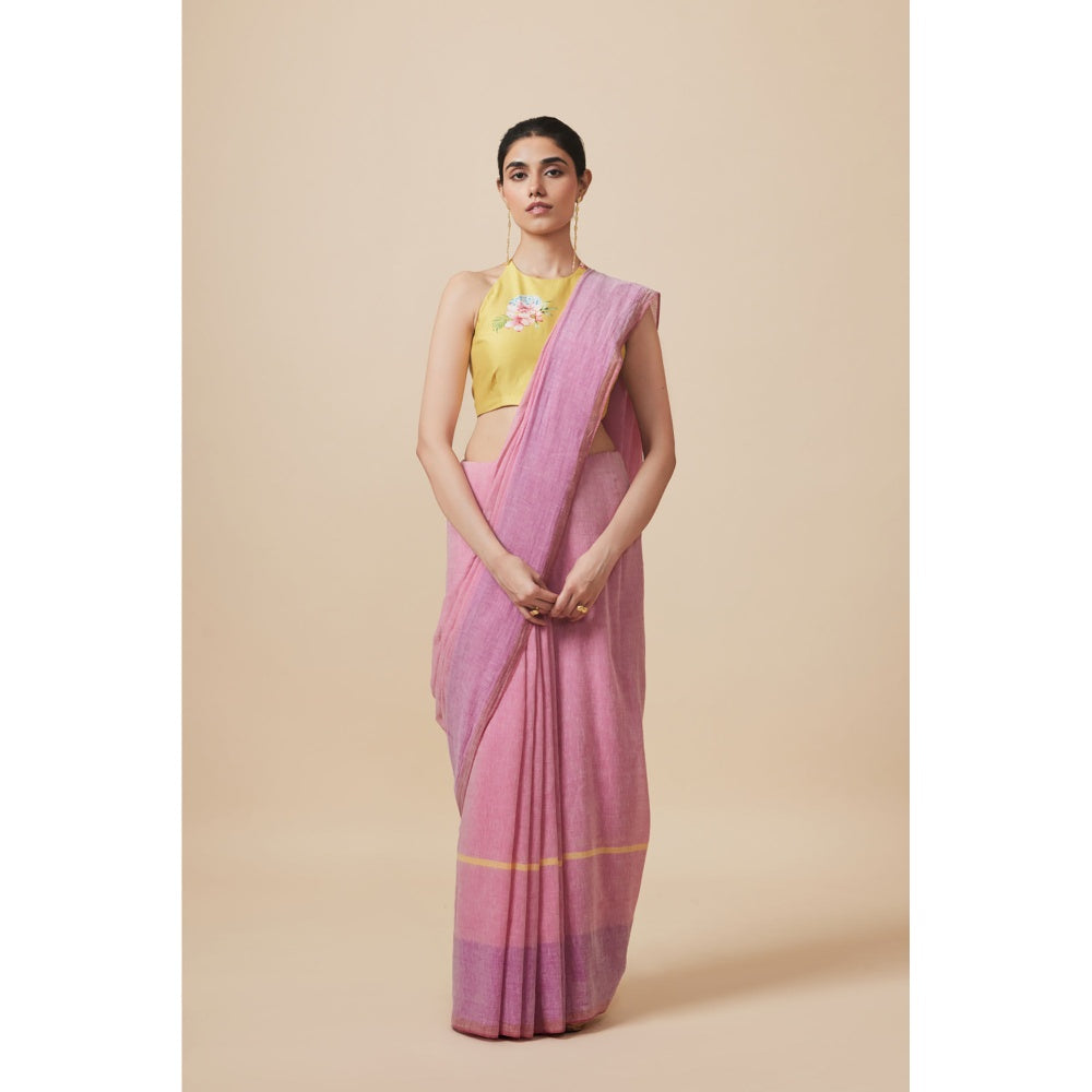 Dressfolk Handwoven Pure Cotton Mauves Aree With Unstitched Blouse
