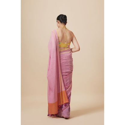 Dressfolk Handwoven Pure Cotton Mauves Aree With Unstitched Blouse