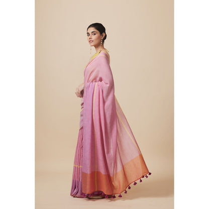 Dressfolk Handwoven Pure Cotton Mauves Aree With Unstitched Blouse