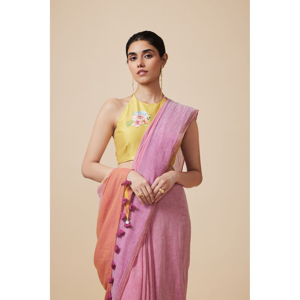 Dressfolk Handwoven Pure Cotton Mauves Aree With Unstitched Blouse