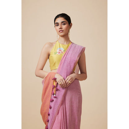 Dressfolk Handwoven Pure Cotton Mauves Aree With Unstitched Blouse