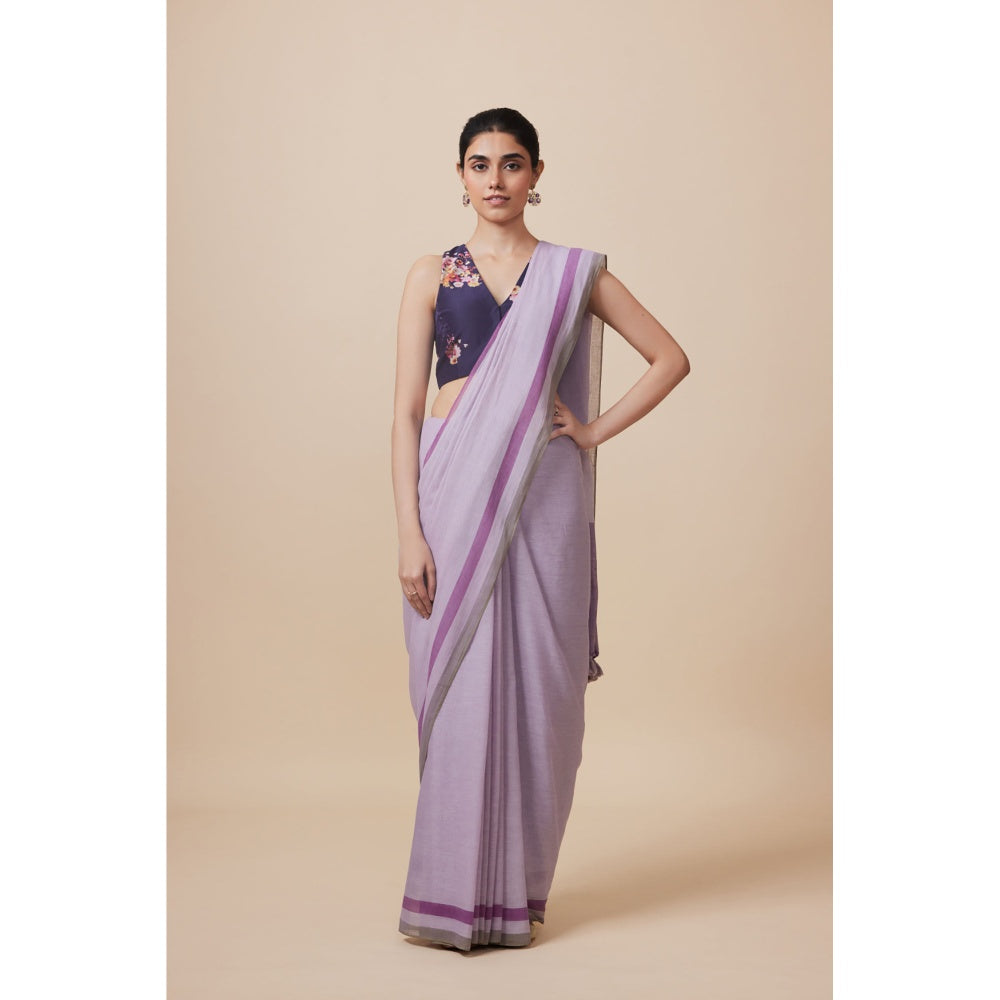 Dressfolk Handwoven Pure Cotton Lavender Saree With Unstitched Blouse