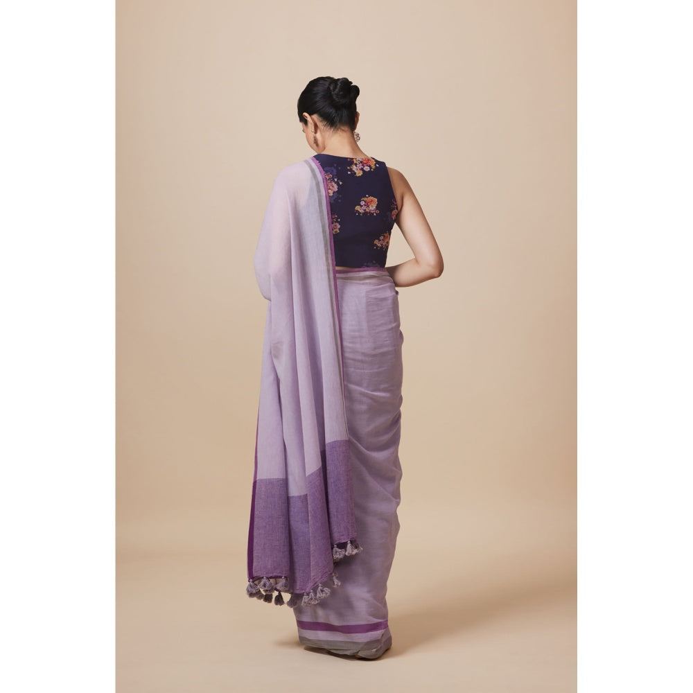 Dressfolk Handwoven Pure Cotton Lavender Saree With Unstitched Blouse