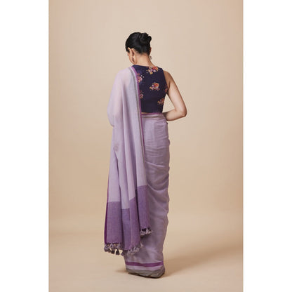 Dressfolk Handwoven Pure Cotton Lavender Saree With Unstitched Blouse