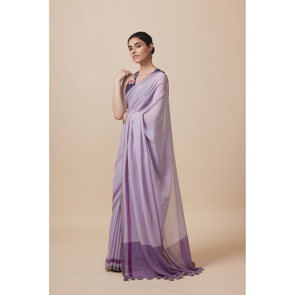 Dressfolk Handwoven Pure Cotton Lavender Saree With Unstitched Blouse