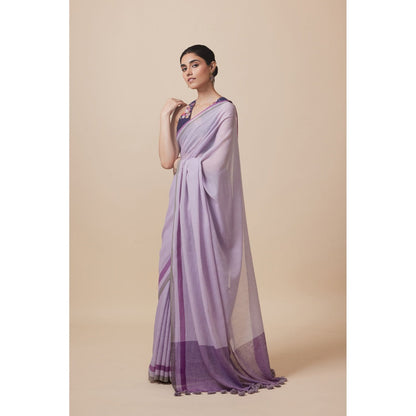 Dressfolk Handwoven Pure Cotton Lavender Saree With Unstitched Blouse