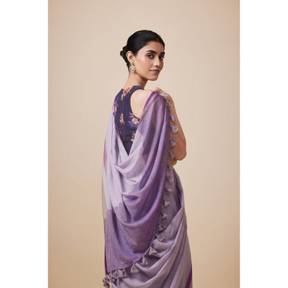 Dressfolk Handwoven Pure Cotton Lavender Saree With Unstitched Blouse