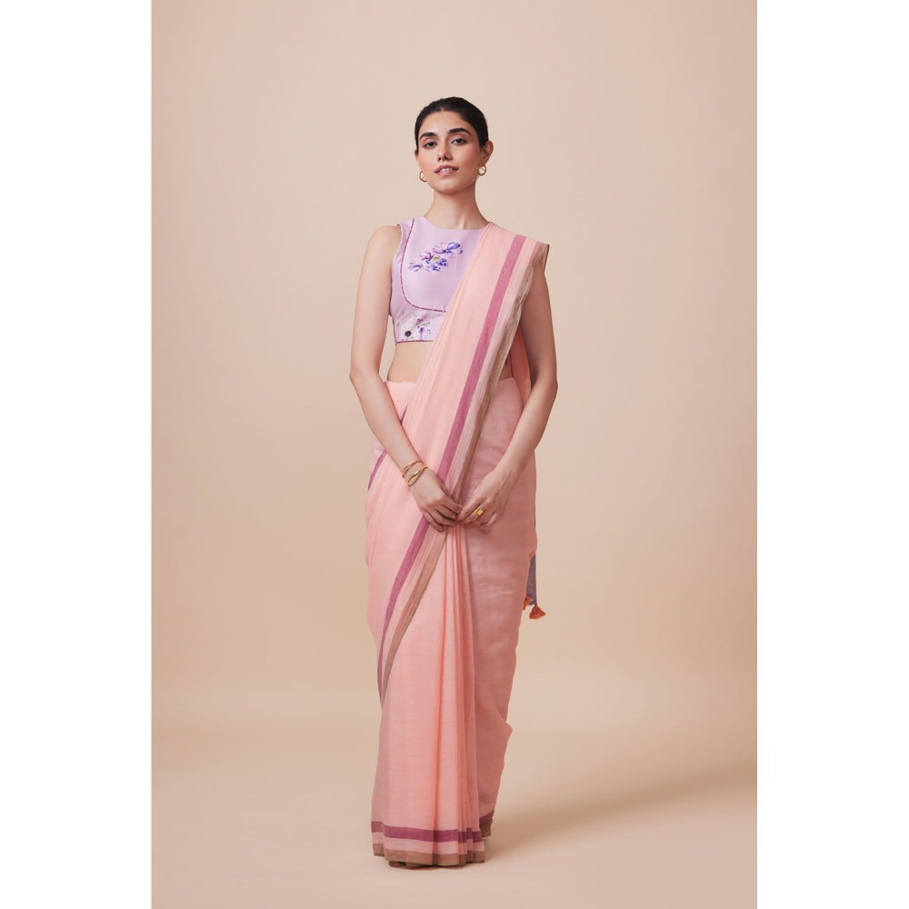 Dressfolk Handwoven Pure Cotton Pink Glow Saree With Unstitched Blouse