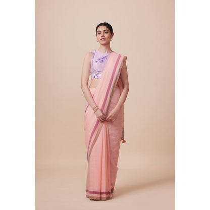 Dressfolk Handwoven Pure Cotton Pink Glow Saree With Unstitched Blouse