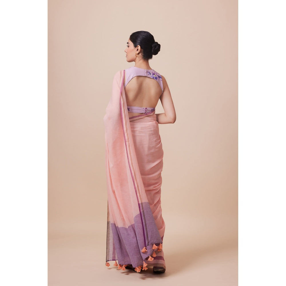 Dressfolk Handwoven Pure Cotton Pink Glow Saree With Unstitched Blouse