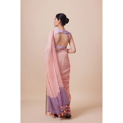 Dressfolk Handwoven Pure Cotton Pink Glow Saree With Unstitched Blouse