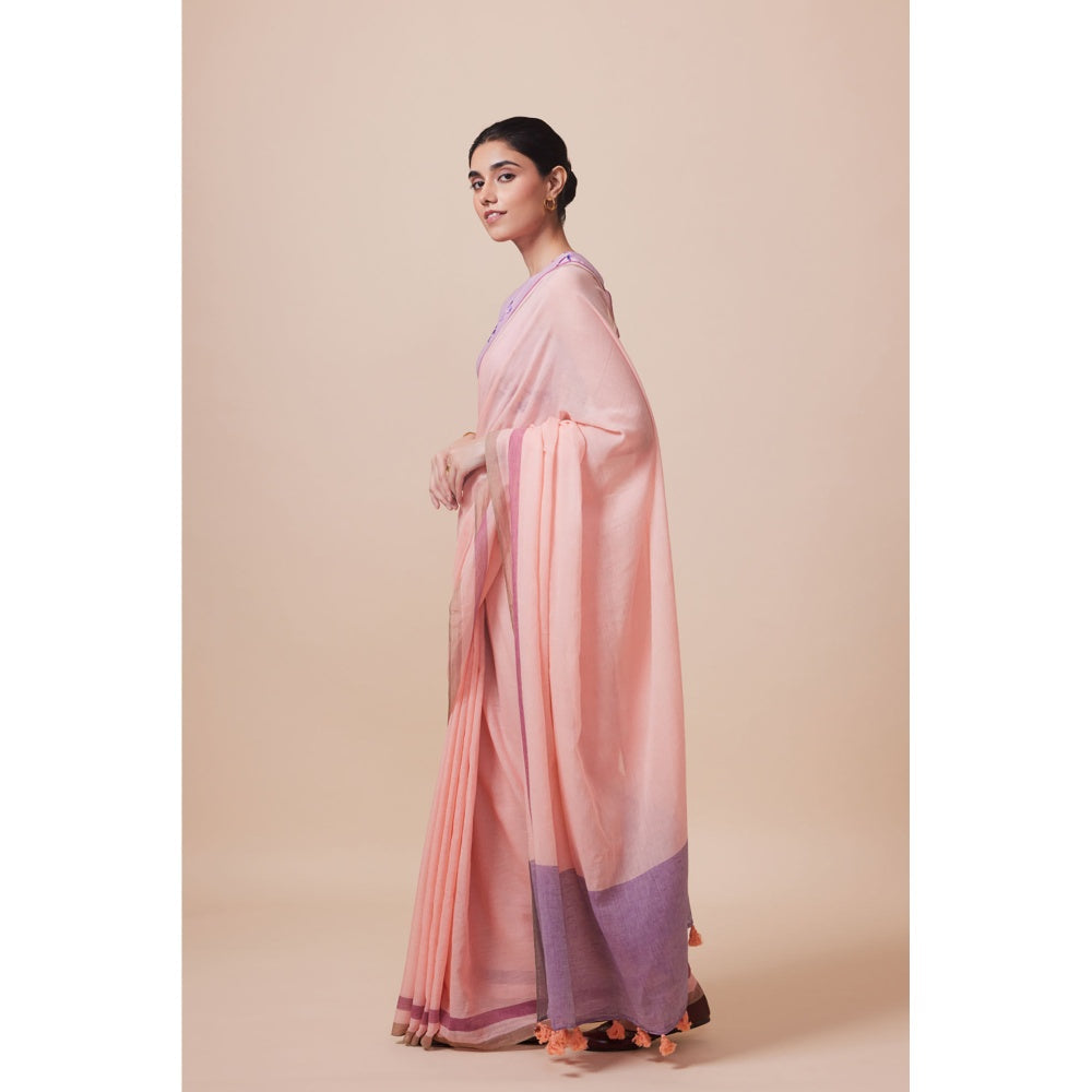 Dressfolk Handwoven Pure Cotton Pink Glow Saree With Unstitched Blouse