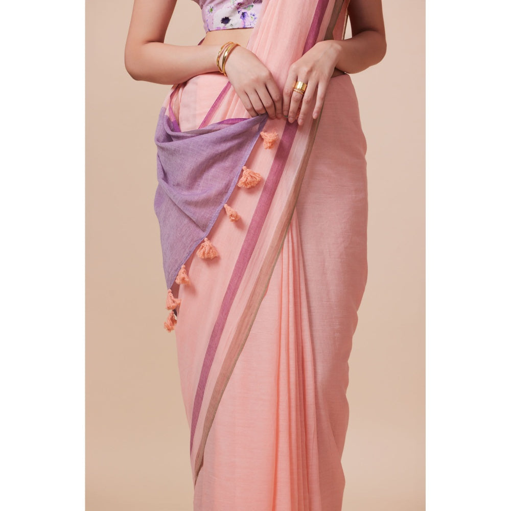 Dressfolk Handwoven Pure Cotton Pink Glow Saree With Unstitched Blouse