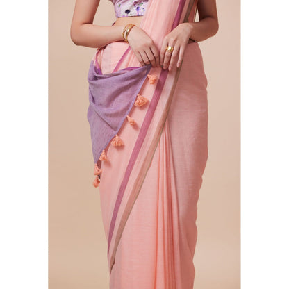 Dressfolk Handwoven Pure Cotton Pink Glow Saree With Unstitched Blouse