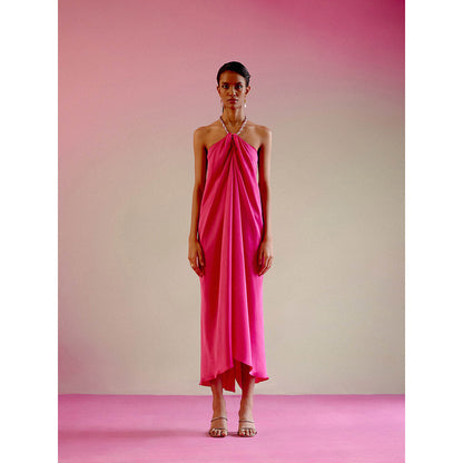 DRISHTI CHHABRAA Pink Rhinestone Halter Dress