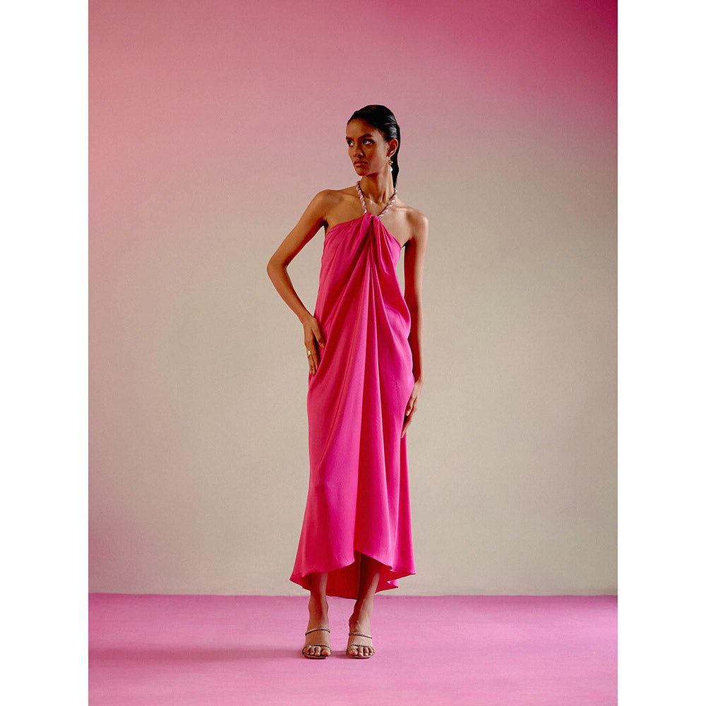 DRISHTI CHHABRAA Pink Rhinestone Halter Dress