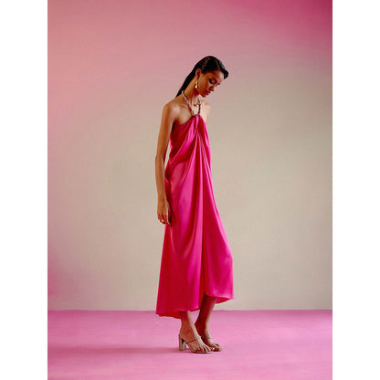 DRISHTI CHHABRAA Pink Rhinestone Halter Dress