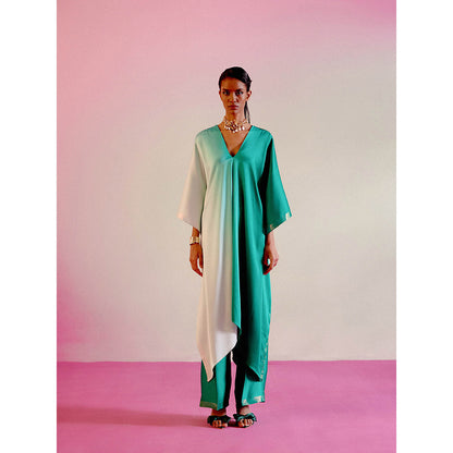 DRISHTI CHHABRAA Emerald Green Ombre Kaftan (Set of 2)