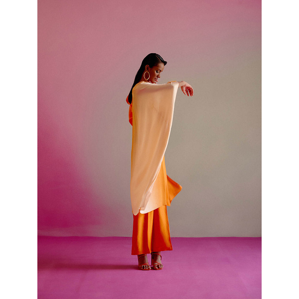 DRISHTI CHHABRAA Sunset Orange Ombre Kaftan (Set of 2)