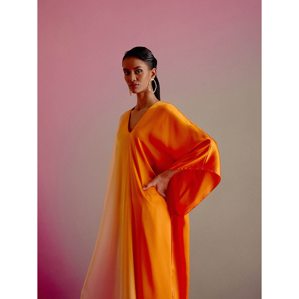 DRISHTI CHHABRAA Sunset Orange Ombre Kaftan (Set of 2)