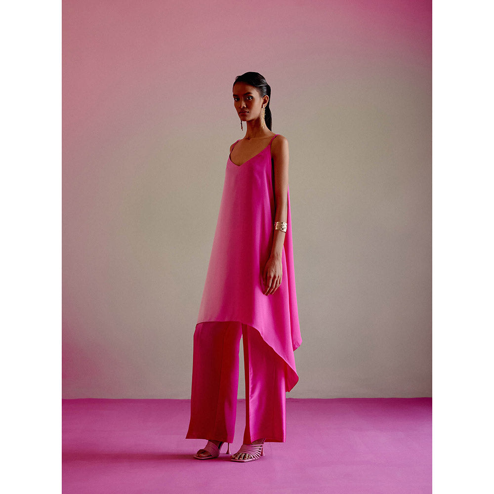 DRISHTI CHHABRAA Hot Pink Ombre Strappy Co-ord (Set of 2)