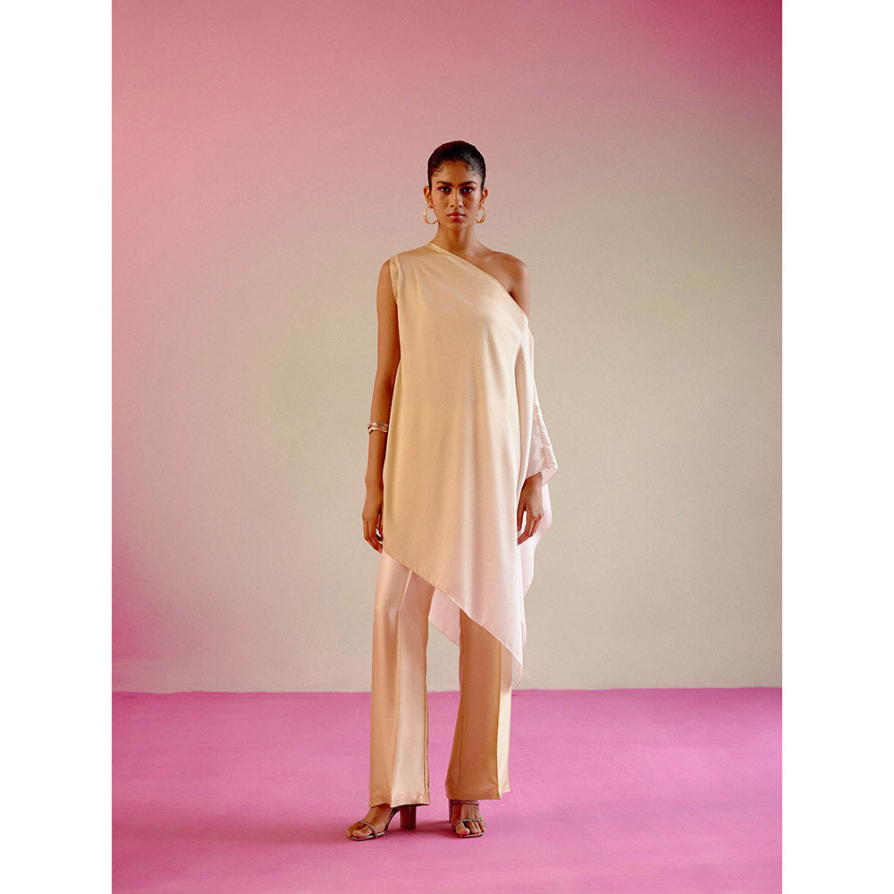 DRISHTI CHHABRAA Champagne Ombre One Shoulder Co-ord (Set of 2)