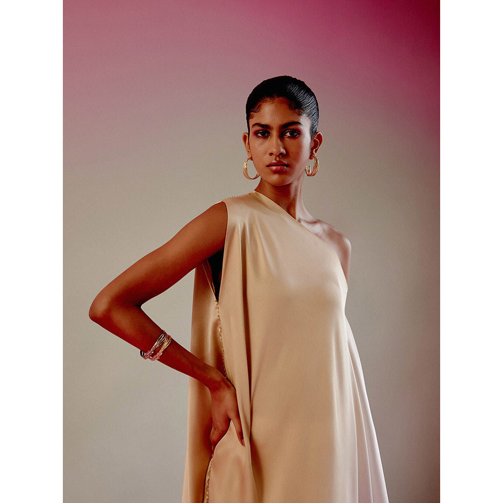 DRISHTI CHHABRAA Champagne Ombre One Shoulder Co-ord (Set of 2)