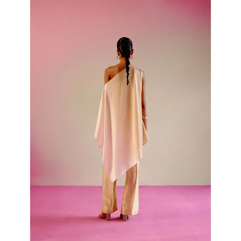 DRISHTI CHHABRAA Champagne Ombre One Shoulder Co-ord (Set of 2)