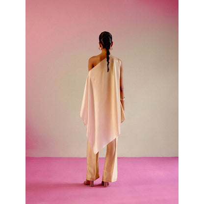 DRISHTI CHHABRAA Champagne Ombre One Shoulder Co-ord (Set of 2)