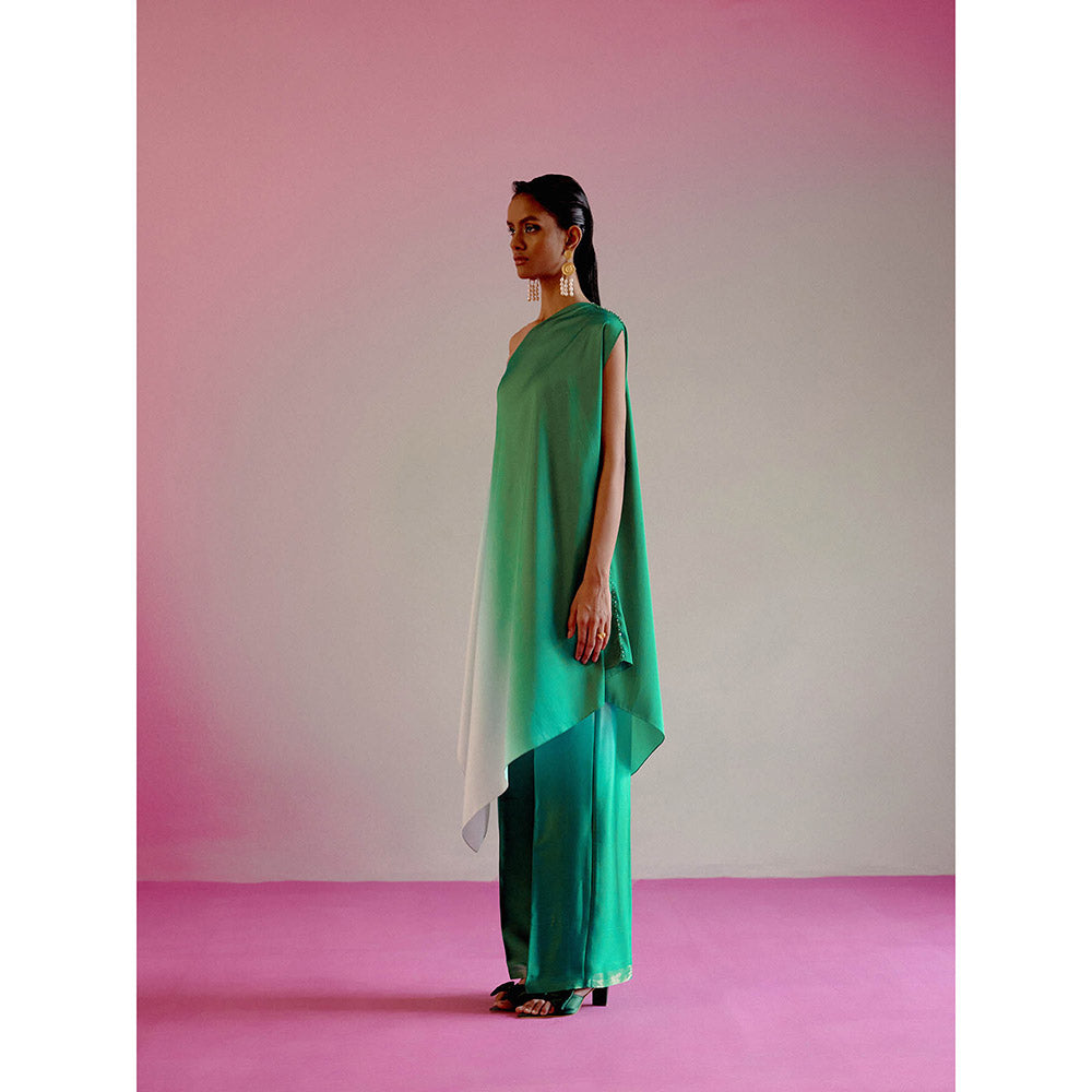 DRISHTI CHHABRAA Emerald Ombre Flared Sleeves Co-ord (Set of 2)