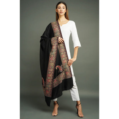 Dusala India Pashmina Black Wool In Antique Jamawar Paisley Design Shawl