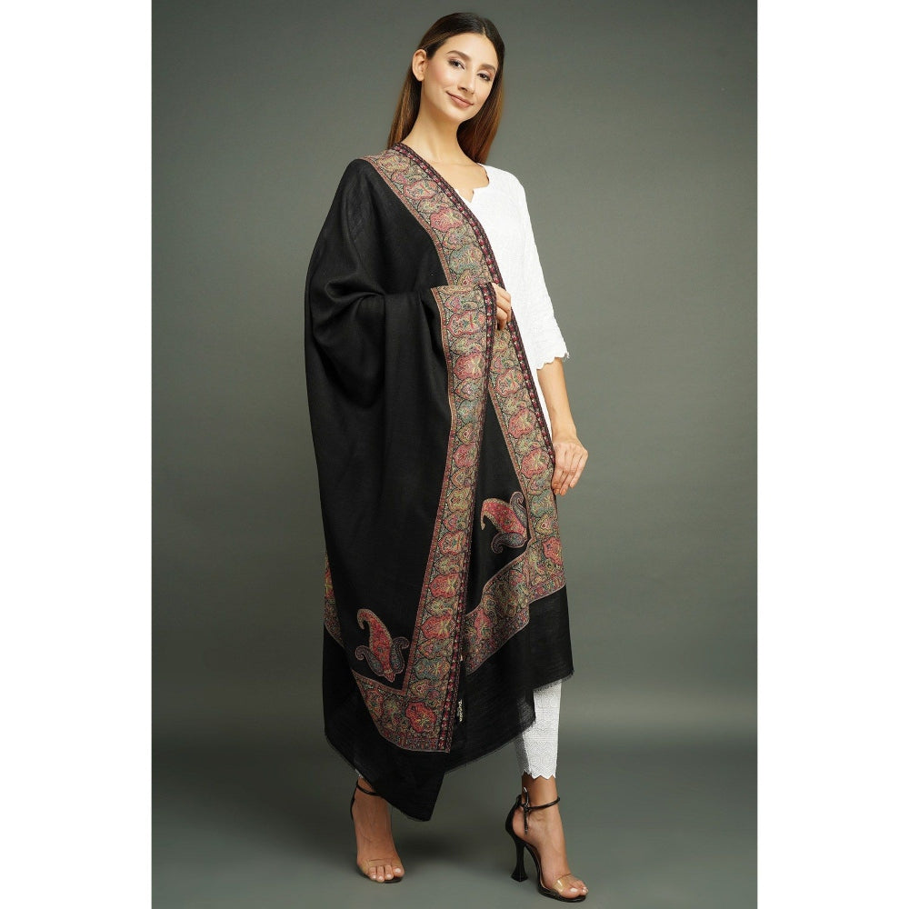 Dusala India Pashmina Black Wool In Antique Jamawar Paisley Design Shawl