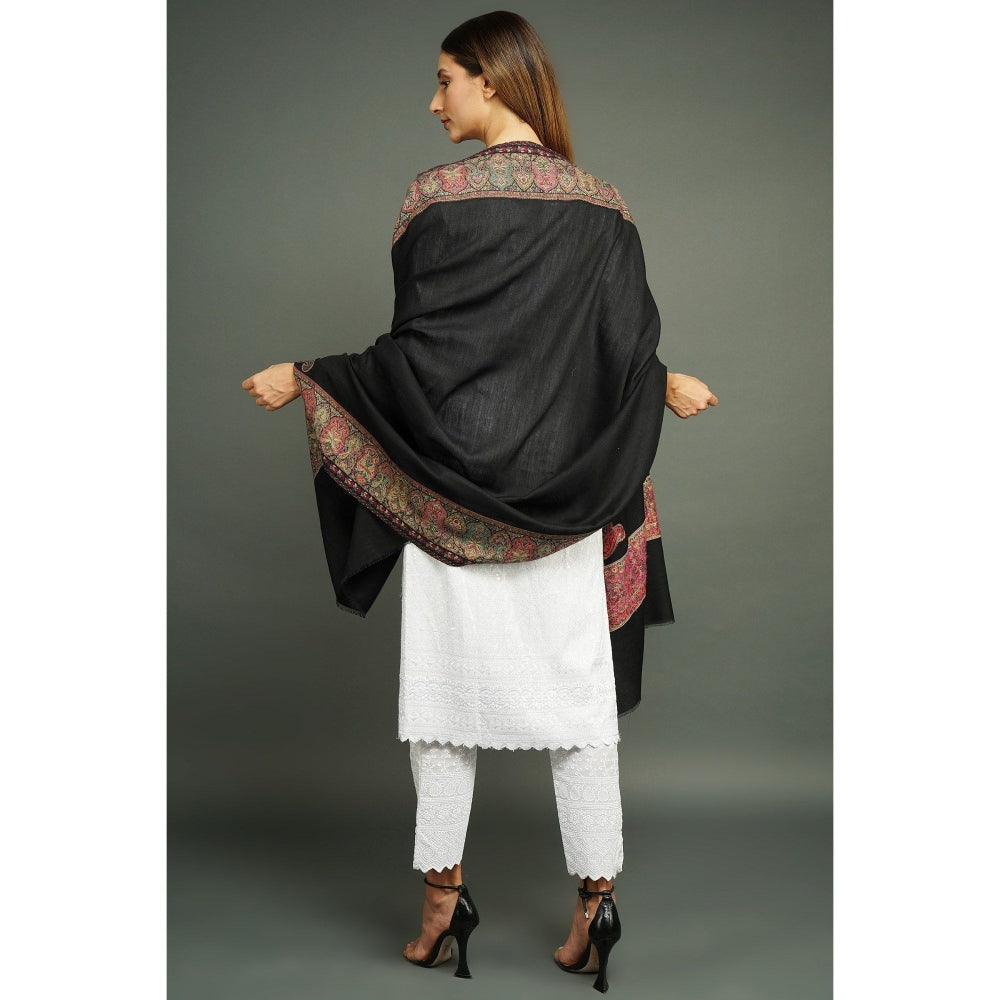 Dusala India Pashmina Black Wool In Antique Jamawar Paisley Design Shawl