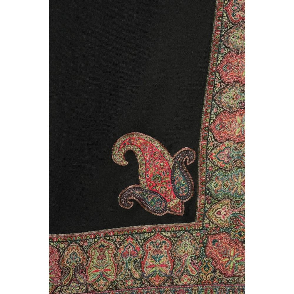 Dusala India Pashmina Black Wool In Antique Jamawar Paisley Design Shawl