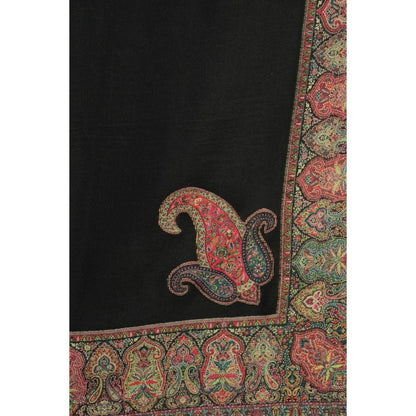 Dusala India Pashmina Black Wool In Antique Jamawar Paisley Design Shawl