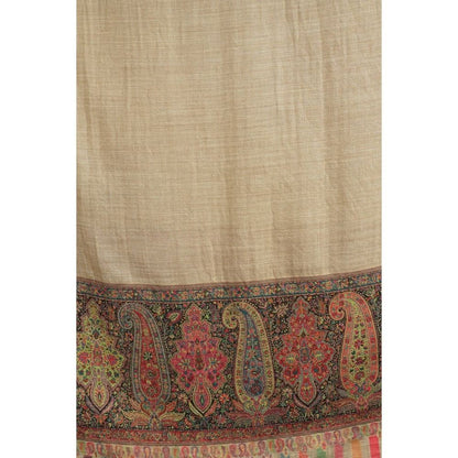 Dusala India Pashmina Wool Beige In Antique Jamawar Border with Paisley Work Shawl