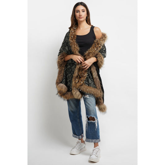 Dusala India Pashmina Black Fur Border Stole